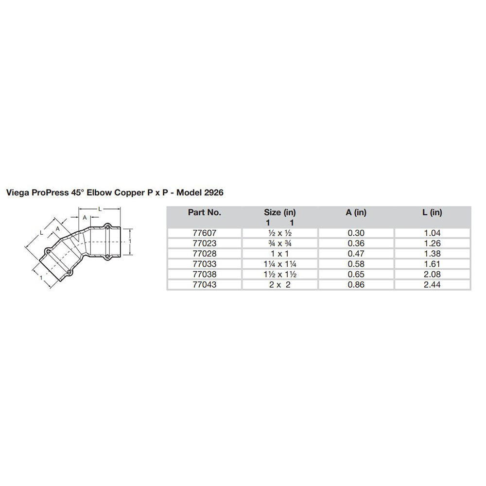 Viega ProPress 1-1/4" - 45 Copper Elbow - Double Press Connection - Smart Connect Technology [77033]